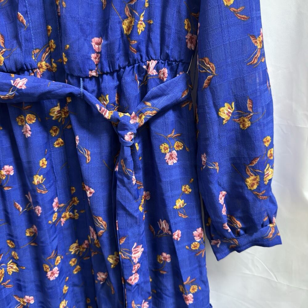 Draper James RSVP Tie Waist Midi Dress Womens XS Blue Floral Long Sleeves - Picture 4 of 11